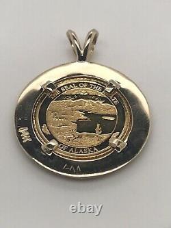 14k Yellow Gold Framed Pendant with 24k Alaska Coin & Fine Gold Nugget Acc, 6.4 Gr