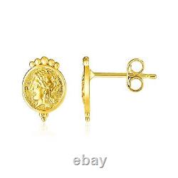 14k Yellow Gold Roman Coin Fancy Earrings Fine Jewelry