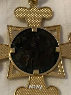 14k Yellow Gold Vintage Cross With Ancient Coin