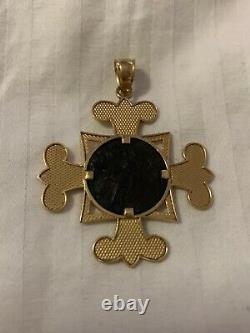 14k Yellow Gold Vintage Cross With Ancient Coin