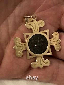 14k Yellow Gold Vintage Cross With Ancient Coin
