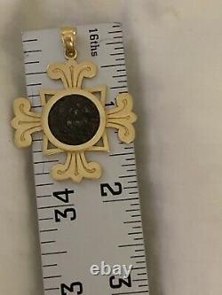 14k Yellow Gold Vintage Cross With Ancient Coin