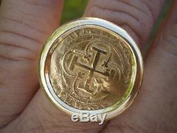 1500 ERA SPAIN KINGS CHARLES & JOHANNA 1 ESCUDO GOLD 1E COIN RING 35.9 Grs