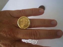 1500 ERA SPAIN KINGS CHARLES & JOHANNA 1 ESCUDO GOLD 1E COIN RING 35.9 Grs