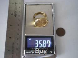 1500 ERA SPAIN KINGS CHARLES & JOHANNA 1 ESCUDO GOLD 1E COIN RING 35.9 Grs