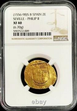 1556-1598 S B Gold Spain 2 Escudos Philip II Seville Mint Ngc Extremely Fine 40