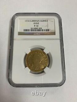1714 GOLD GREAT BRITAIN GUINEA QUEEN ANNE COIN NGC Fine 12