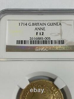 1714 GOLD GREAT BRITAIN GUINEA QUEEN ANNE COIN NGC Fine 12