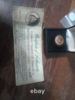 1776-1976 Bicentennial Independence Hall. 500 Fine Gold Coin in Box withCoA 3gr