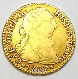 1787 Spain Charles IV Escudo Gold Coin 1E Fine / VF Details Rare Gold Coin