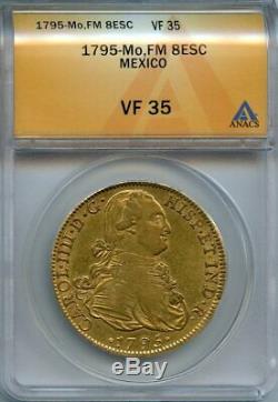 1795 Gold 8 Escudos Mo FM ANACS VF 35 (Very Fine) Spanish Colonial Mexico Coin