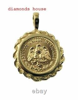 18 mm Coin Vintage Mexican Dos Pesos Pendant 14K Yellow Gold Finish Free Chain