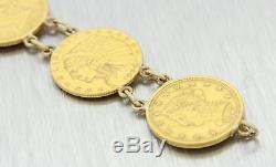 1800s Antique Estate 22k Gold $2.5 Indian Head Liberty Gold Coin Gypsy Bracelet