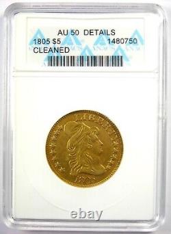 1805 Bust Gold Half Eagle $5 Coin Certified ANACS AU50 Details Rare Date