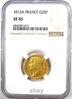 1813-A France Napoleon Gold 20 Francs Coin G20F Certified NGC XF45 Rare