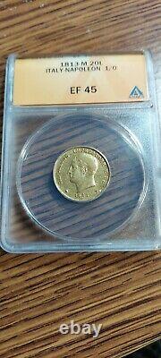 1813 M Napolean 20 Lire Gold Coin ANACS Extra Fine 45 1 over 0 King of Italy