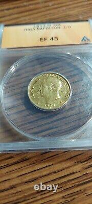 1813 M Napolean 20 Lire Gold Coin ANACS Extra Fine 45 1 over 0 King of Italy