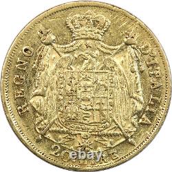 1814 Italy Napoleon Gold 20 Lire Coin, Extremely Fine XF, KM# 11