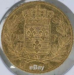 1817 Gold France 20 Franc Louis XVIII Coin. 900 Fine Gold