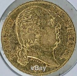 1817 Gold France 20 Franc Louis XVIII Coin. 900 Fine Gold