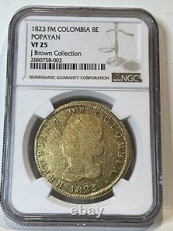 1823 FM Colombia Gold 8 Escudos POPAYAN VF25 NGC