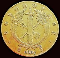 1825 Jf Gold Colombia 8 Escudos Coin Nuevo Reino Bogota Mint Very Fine