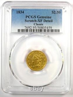 1834 Classic Gold Quarter Eagle $2.50 Coin Certified PCGS XF Details Rare 1834 Classic Gold Quarter Eagle $2.50 Coin Certified PCGS XF Details Rare