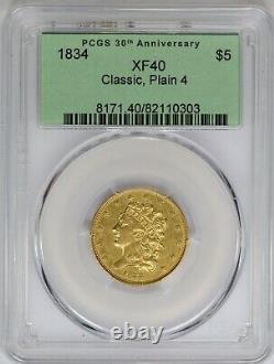1834 PCGS $5 Gold Classic Head Half Eagle Plain 4 XF40 Extra Fine Pre-33 US Coin