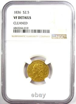 1836 Classic Gold Quarter Eagle $2.50 Coin Certified NGC VF Details Rare 1836 Classic Gold Quarter Eagle $2.50 Coin Certified NGC VF Details Rare