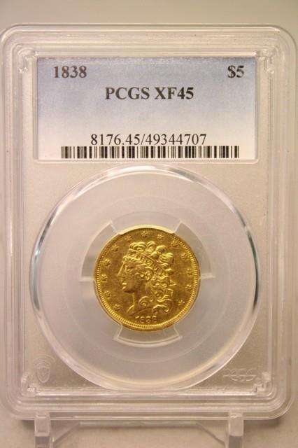 1838 $5 Classic Head Half Eagle Pcgs Xf45 #4707