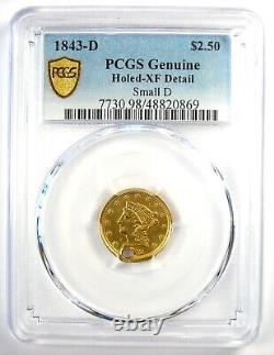 1843-D Liberty Gold Quarter Eagle $2.50 PCGS XF Details Rare Dahlonega Coin