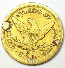 1845-D Liberty Gold Quarter Eagle $2.50 Fine Details (Damage) Dahlonega Coin