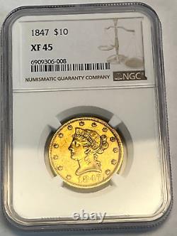 1847 P $10 Liberty Head Gold Coin NGC XF45 EF45, Extremely Fine #2 6909306-008