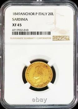 1849 Gold Sardinia Italy 6.4516 Grams 20 Lire Coin Ngc Extremely Fine 45