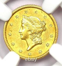 1849 Liberty Gold Dollar G$1 Closed Wreath Coin Certified NGC AU58 Rare Date