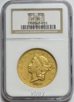 1850 GOLD $20 LIBERTY DOUBLE EAGLE COIN NGC VERY FINE 30 VF 30 (1st YEAR ISSUE)