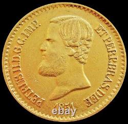 1851 Gold Brazil 20,000 Reis Pedro II Coin Extremely Fine Condition