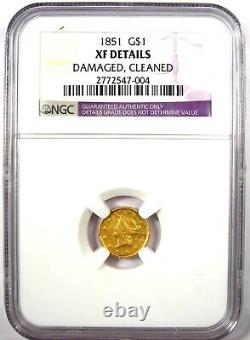 1851 Liberty Gold Dollar G$1 Certified NGC XF Detail Rare Early Gold Coin