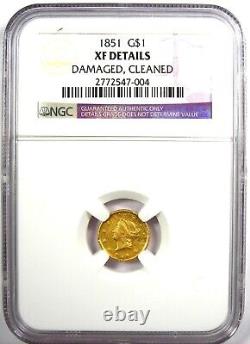 1851 Liberty Gold Dollar G$1 Certified NGC XF Detail Rare Early Gold Coin