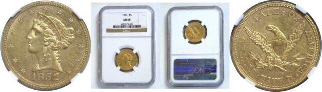 1852 $5 Gold Coin Ngc Au-58