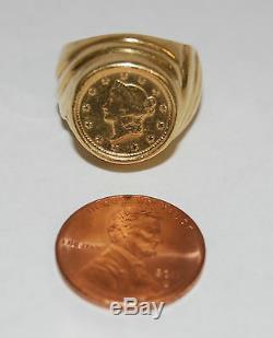1853 US Gold Liberty Head $1 Dollar Coin in 18K Gold Ring size 5