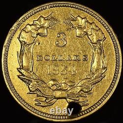 1854 $3 Gold Piece? Xf Extra Fine Details? Coin Holed Hole Scarce A? Trusted