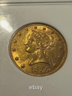 1854 Liberty Gold Eagle $10 Coin Certified NGC AU58 Scarce in Grade 51,000 Mntg