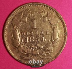 1854 T2 $1 Gold Coin Liberty Head Solder. 900 Fine Rare Early Type Key Date 31