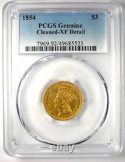 1854 Three Dollar Indian Gold Coin $3 Certified PCGS XF Details Rare Coin