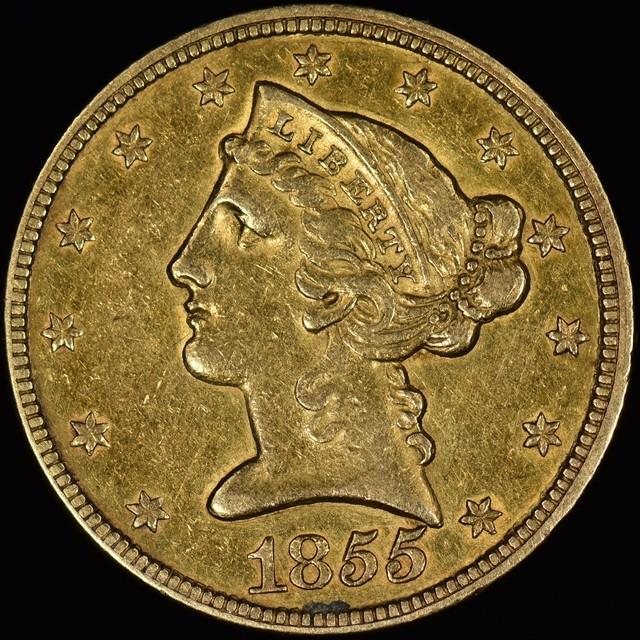 1855 $5 Gold Liberty? Xf Extra Fine? Scarce Coin Ef Half Eagle 14m? Trusted