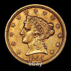 1855 G$2.50 Liberty Head Gold Quarter Eagle Early US Coin XF/AU SKU-G4355