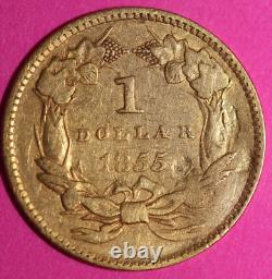 1855 P $1 Gold Coin Liberty Head Scarce Semi Key Date Early Coin. 900 Fine 28