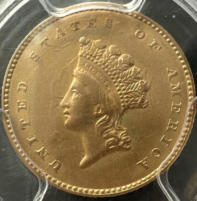 1855 Us $1 Gold Coin Type 2 Princess Pcgs Au 53 Very Original Nice Color