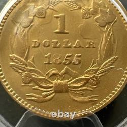 1855 US $1 Gold Coin TYPE 2 PRINCESS PCGS AU 53 Very Original Nice Color 1855 US $1 Gold Coin TYPE 2 PRINCESS PCGS AU 53 Very Original Nice Color